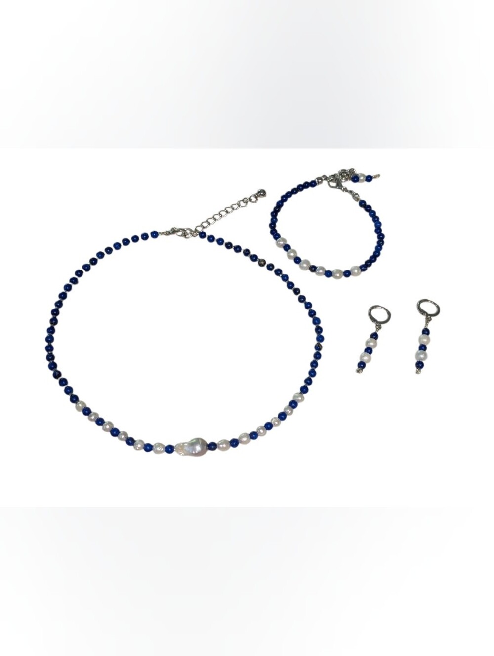 Lapis Lazuli With Pearls Jewelry Set - Picture 6 of 6